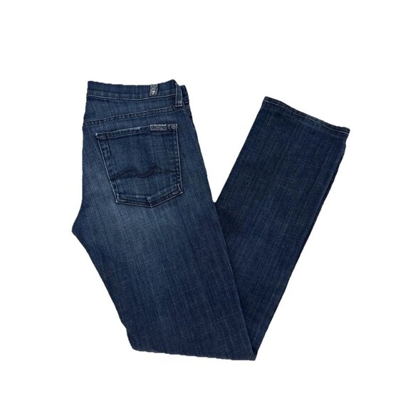 7 For All Mankind Womens Jeans Straight Leg Low Rise Blue Dark Wash Size 27 - Picture 1 of 11